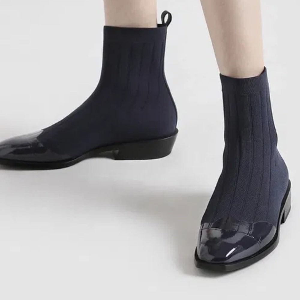Charles and Keith Low Block Heel Knit Ankle Boots
